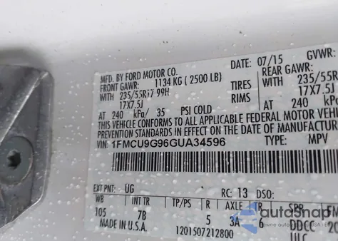 2016 Ford Escape Se z USA, uszkodzony, nr VIN 1FMCU9G96GUA34596